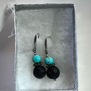 NWT Icelandic Sterling Silver Turquoise Lava Stone Dangle dangling earrings
